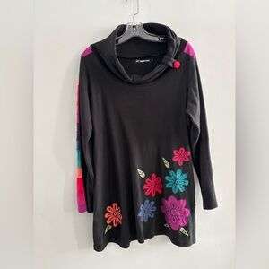 Leopard & Roses Cotton Fabric Art Dress Bohemian Lagenlook Stitched Rainbow L